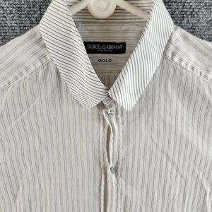 Dolce & Gabbana Gold Italy Striped Button Up Shirt Long Sleeve Designer 15.5